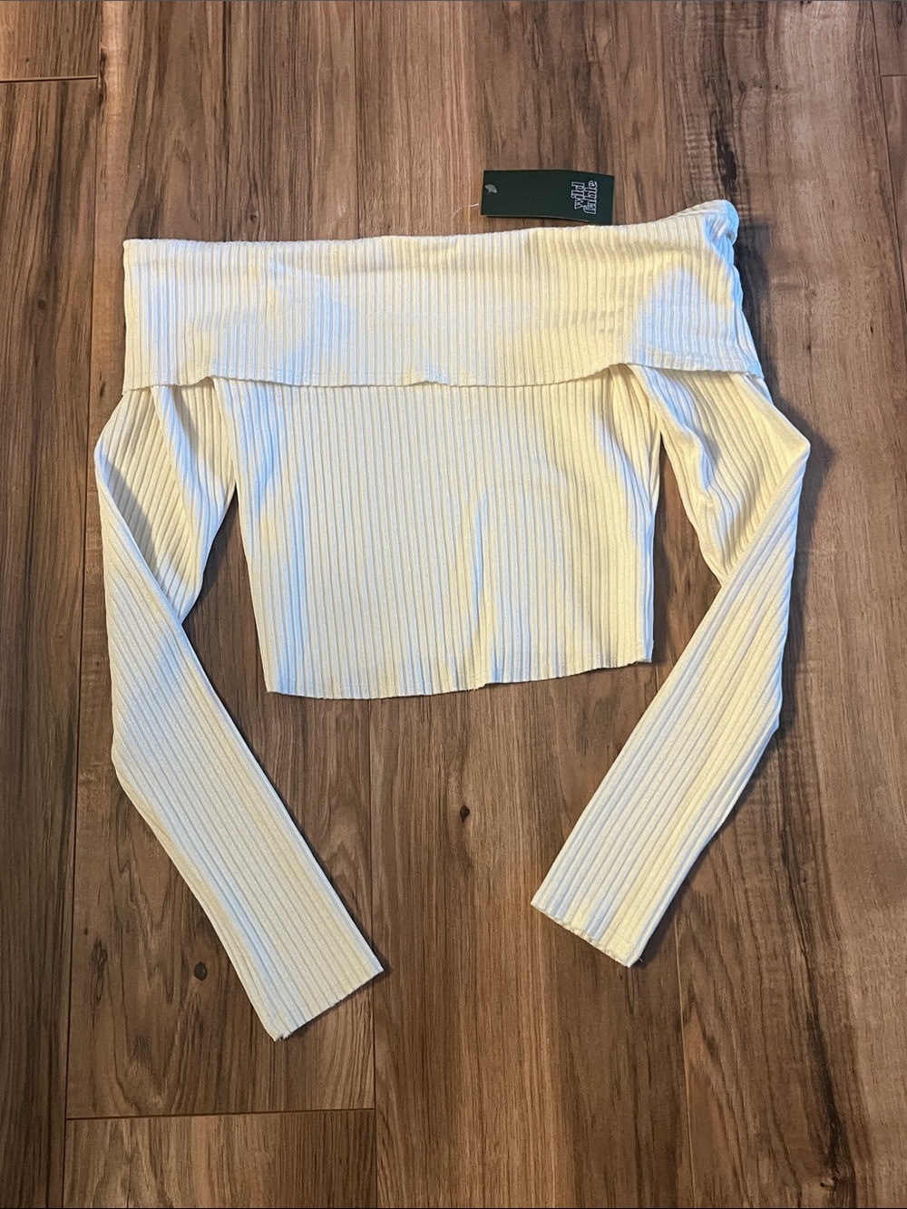 wild fable Off-Shoulder Ribbed Long Sleeve Crop Top - Cream